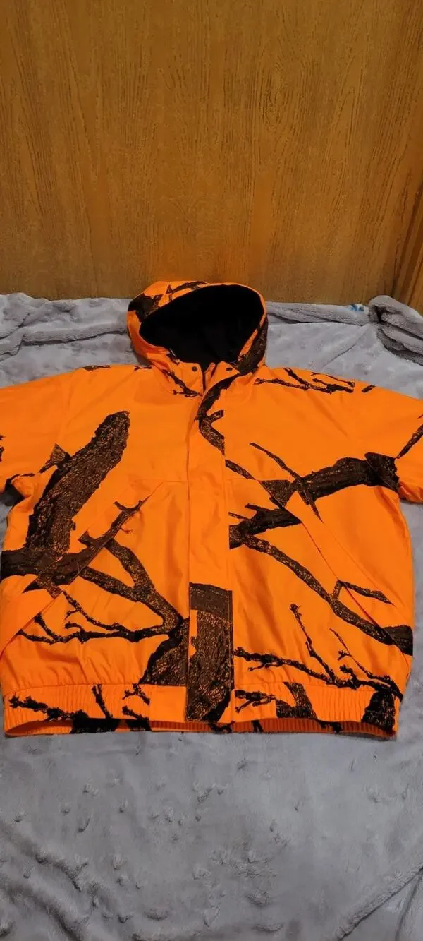 Creek Side Blaze Orange Camo Insulated Hunting Jacket Mens XL Hooted Full Zip